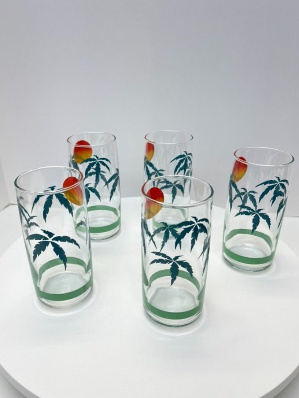 Vintage Tropical Palm Tree Sunset Tall Tumblers Set of 5 - Picture 3 of 6